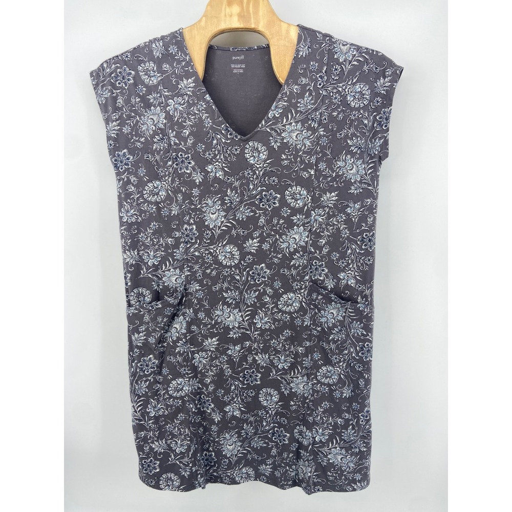 Pure Jill Dress Womens Large Gray Easy Knit Two-Pocket Floral‎ Cottage Casual